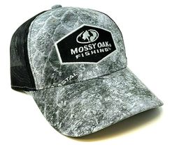 Mossy Fishing Grey Elements Coastal Patch Logo Curved Bill Adjustable Black Mesh - £16.41 GBP