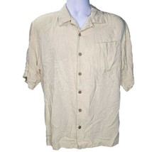 Jamaica Jaxx Silk Hawaiian Camp Shirt Mens M Beige Palm Button Up Short ... - £23.29 GBP