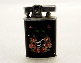 NMC Ladies&#39; Pocket Lighter, Black w/Lavender Floral Pattern, Untested, Vintage - £15.46 GBP
