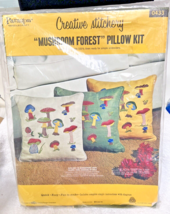 1970s Vintage Paragon Mushroom Forest Pillow Kit MIP Avocado Background - $28.22