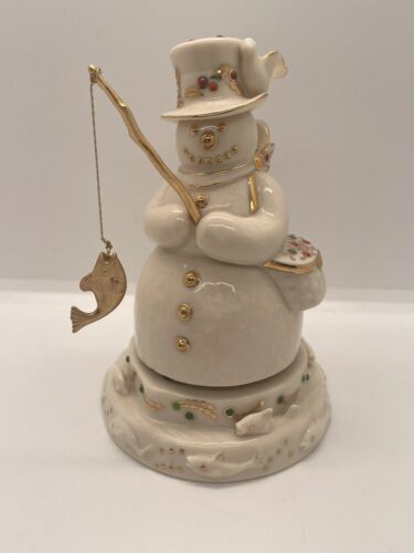 LENOX CHINA JEWELS COLLECTION MUSICAL Snowman Fishing Rotates Plays Song - $21.49