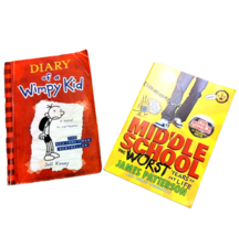 2 Book Lot: Diary of a Wimpy Kid &amp; Middle School the Worst Years of My Life - £3.33 GBP