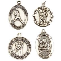 FOUR (4) STERLING SILVER ST. CHRISTOPHER &amp; ST. JOSEPH MEDALLIONS / PENDANTS - $209.88