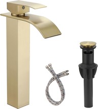 Brushed Gold Bathroom Vessel Sink Faucet, Waterfall Bathroom Faucet, Ves... - $34.60
