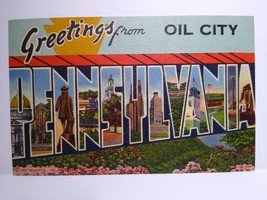 Greeting From Oil City Large Letter Postcard Pennsylvania Linen Curt Teich - £22.40 GBP