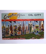 Greeting From Oil City Large Letter Postcard Pennsylvania Linen Curt Teich - £22.01 GBP