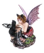 Tribal Autumn Girl Fairy with Red Hair Talking with Winged Black Cat Fig... - $915.35 MXN