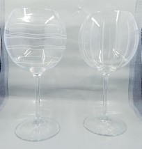 Mikasa Cheers Pattern Red Wine Balloon Glasses Lead Free Crystal Etched Set Of 2 - £23.59 GBP