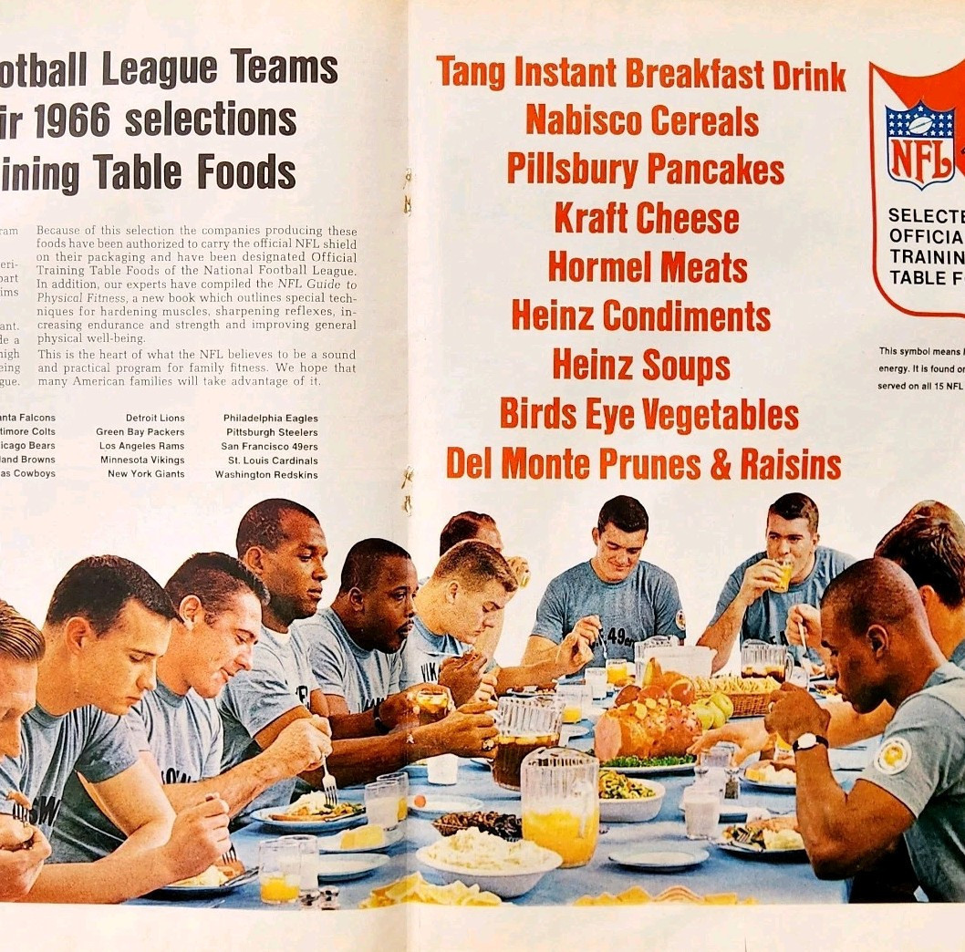 1966 NFL Football Table Training Menu Advertisement Pro Bowl Centerfold ... - $39.99