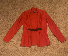 Marina Luna 100% Merino Wool Red Orange Sweater Knit Cardigan Size Medium - £11.06 GBP