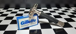 Rare Vintage Black Gillette Shave Reusable RAZOR w/ extra Silver Blue Blade - £19.93 GBP