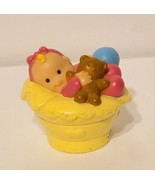 Vintage Fisher Price Little People Baby Girl w/ Teddy Bear in Yellow Bas... - £3.89 GBP
