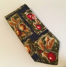 Apples Neck Tie Valentino Cravatte 100% Silk Navy Blue Green Color Block Fruit - £29.81 GBP