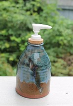 Handmade Pottery Soap or Lotion Dispenser Blue and Brown Made in Hanover... - $25.00