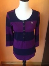 Nwt U.S. Polo Assn. Navy Purple Striped Long Sleeved Shirt Sz M 100% Cotton - £14.79 GBP