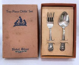 TWO-PIECE CHILD&#39;S SET SILVERPLATE FORK &amp; SPOON IN ORIGINAL BOX - NEVER U... - £27.73 GBP
