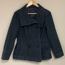 GAP Black Pea Coat Womens Small Brushed Cotton Preppy Winter Warm Casual... - $33.66