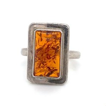 Vintage Sterling Signed 925 Rectangle Baltic Amber Stone Cabochon Ring s... - $54.45
