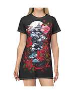 Japanese Dream Black T-Shirt Dress with Enchanting All-Over Print - $54.99