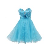 Kivary Women's Short A Line Blue Shiny Crystals Organza Prom Homecoming Dresses  - $118.79