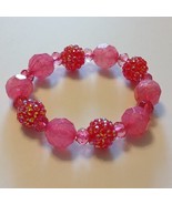 Faceted Rhinestone Red Pink Sparkling Faux Crystal Beaded Stretch Bracelet  - $14.85