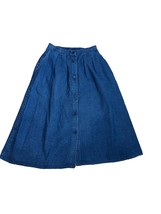 Vintage Wrangler Womens Skirt 27&quot; Waist Size 8 Denim Button Front Modest A Line - £27.06 GBP