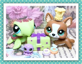 Authentic Littlest Pet Shop LPS #2149 2150 Pretty Corgi Dog Sea Turtle Sparkle - £42.16 GBP