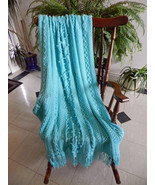 Hand Knit CARON® Simply Soft™ &#39;Robin&#39;s Egg&#39; Afghan - $100.00