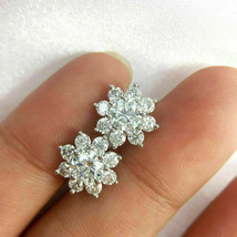 2.50Ct Round Flower Cut Diamond Stud Earrings Screw Back 14K White Gold Finish  - £67.46 GBP
