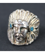 ESTATE SALE! vintage Indian chief head ring Turquoise silver tone MEN&#39;S ... - $977.33 MXN