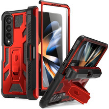 For Galaxy Z Fold 4 5G Case Shockproof Cover With S Pen Holder Metallic Red - £31.96 GBP