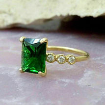 1.20 Ct Emerald Cut Green Emerald Engagement Wedding Ring 14K Yellow Gold Over - £64.77 GBP