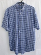 BLUE WHITE PLAID XL 100% COTTON BUTTON DOWN SHORT SLEEVE SHIRT #8546 - £6.37 GBP