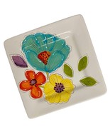 Pier 1 Brittany Square Salad Plate Flower Floral Vibrant Ceramic Discont... - $189.16 MXN