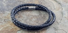 Double Cuir Bracelet, Tressé Noir 5 MM Diametre - £22.51 GBP