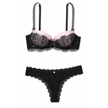 VS Dream Angels Lightly Lined Ribbon Slot Demi Bra &amp; Lace Trimmed Thong ... - $75.00