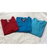 Scrub Star Top Set of 3 Size M Pockets Stretch Sides V-neck Colorful Com... - $21.88