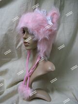 Cute Light Pink Furry Kitty Hat w Ears Bow Anime Alice Wonderland Cheshi... - $22.04 CAD