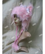 Cute Light Pink Furry Kitty Hat w Ears Bow Anime Alice Wonderland Cheshi... - $287.34 MXN