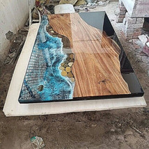 Epoxy &amp; Wood Table, Resin Kitchen Countertop, Resin Desk Top, Epoxy Bar Table - £345.43 GBP+