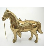 Vintage Gold Metal Figural Saddle Horse w Chain Reins 6&quot; x 7&quot; Nice - £8.13 GBP