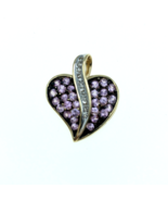 14K Gold Diamond Pink Sapphire Heart Pendant 20.3mm X 23.5mm Estate Jewelry - £566.56 GBP