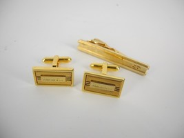 Christian Dior Cufflinks &amp; Tie Clip square gold logo - £75.34 GBP
