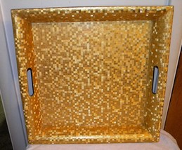 Serving tray molded two handle gold color 17 inch by 17 inch vintage  - £59.95 GBP