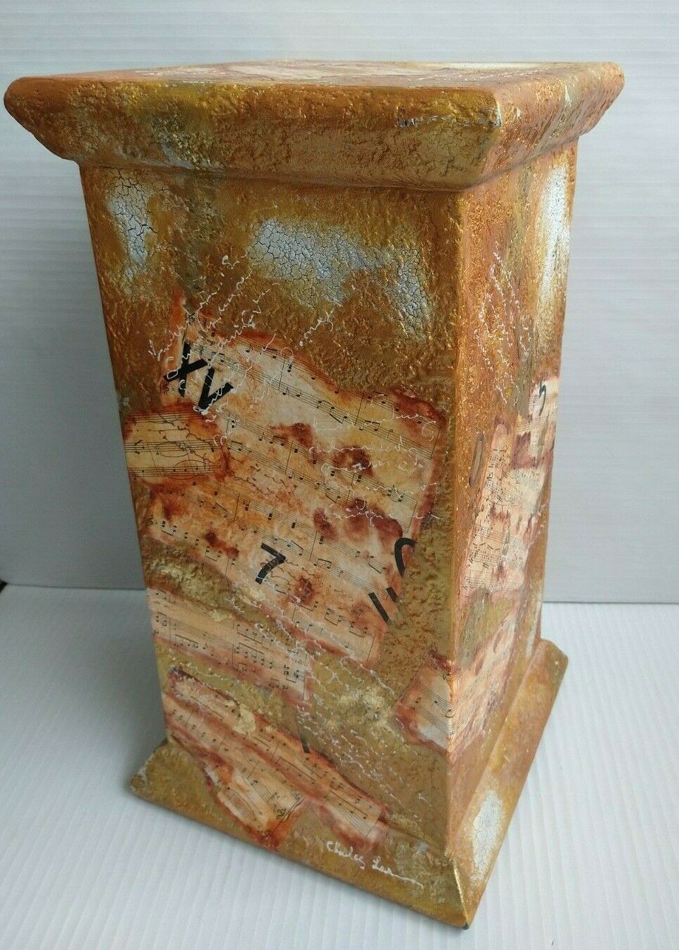 Hand Painted Decorated Pedestal Display Stand Signed Charles Lee (?) - READ - $699.99