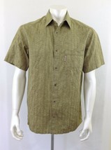 Columbia Men&#39;s Medium Green Striped Short Sleeve Button Up Cotton Shirt - £8.69 GBP