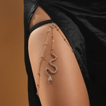 Bohemian Boho Gold Color Metal Beaded Chain Thigh Chain For Women Big Snake Pend - £26.45 GBP