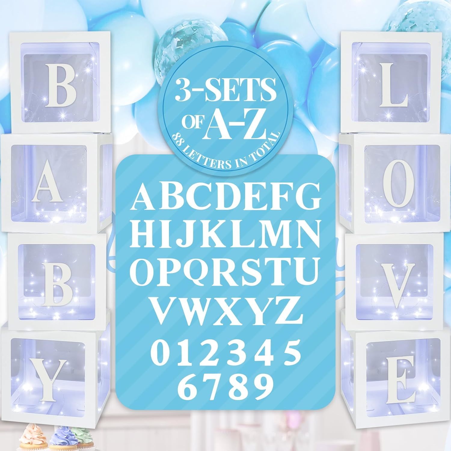 Balloon Box With Letters And Numbers Clear Blocks Boxes With Led Lights For Show