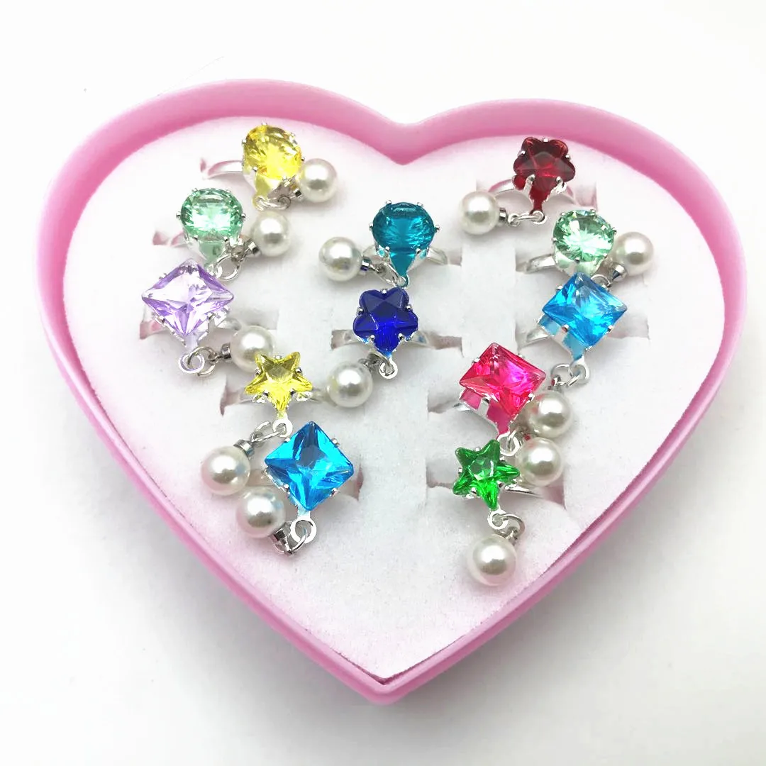 Crystal Rings Kids Child Girl rhinestone Costume Jewellery Set Ring Adju... - £25.49 GBP