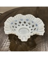 Vintage Fenton White Opalescent Coin Dot Crimped Ruffle Console Bowl 10.25” - $49.49